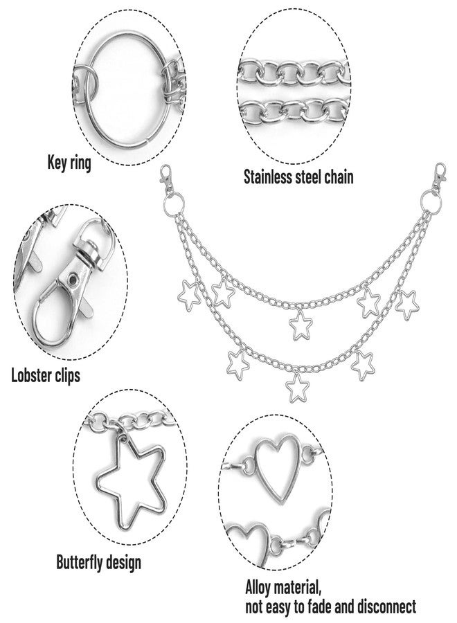 WYVAS Waist Chain Belt Jeans Pants Chain, Punk Pocket Chain HipHop Wallet Chain for Women Belly Chain Goth Accessories Y2K (Love Stars) - Image 3